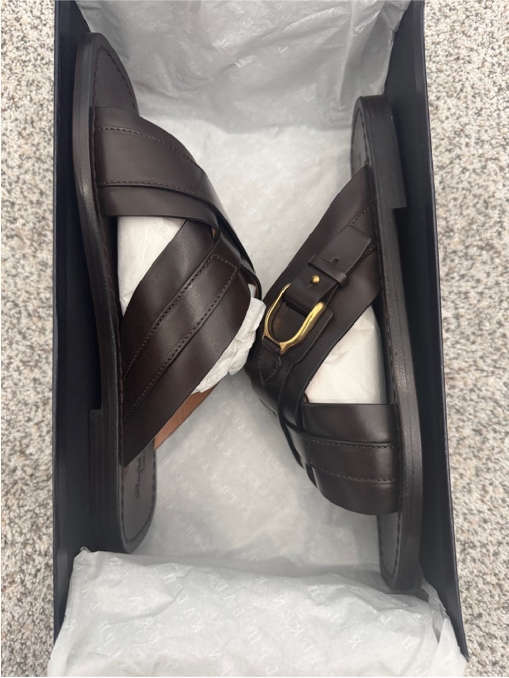 Ralph Lauren Purple Label Stirrup Burnished Dark Brown Leather Sandals Sz 10 - Picture 7 of 14